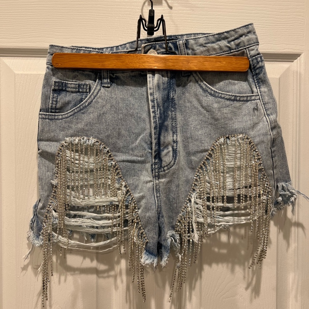 Missguided fringe rhinestone short